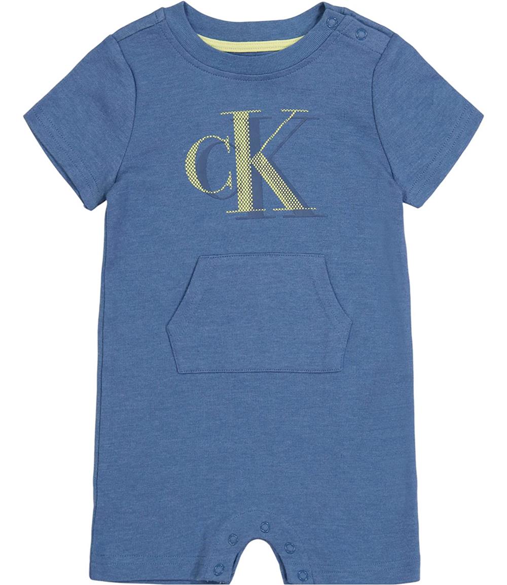 Calvin Klein Boys 0-9 Months Short Sleeve Kangaroo Pocket Romper