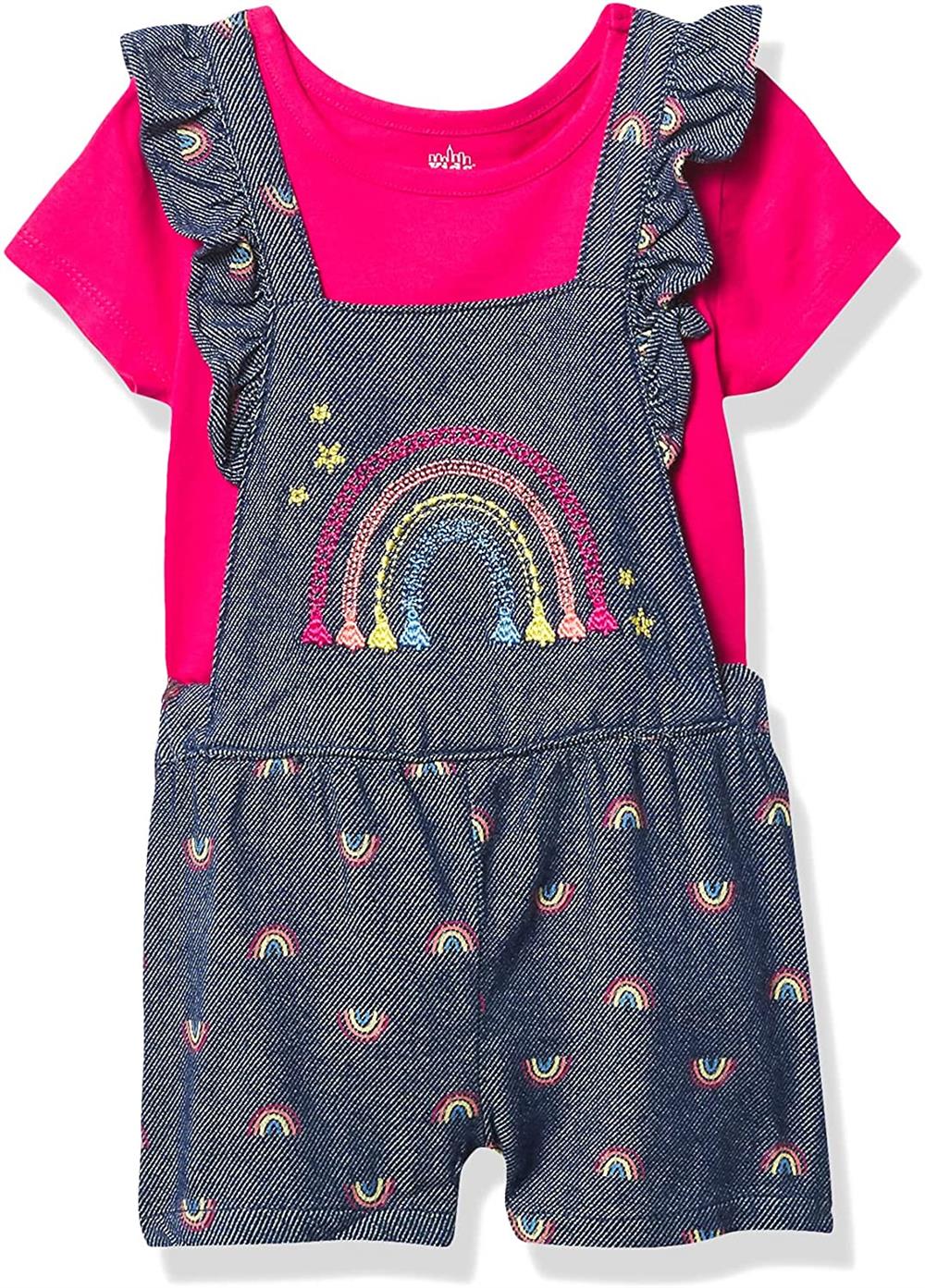 Kids Headquarters Girls 12-24 Months Rainbow Denim Shortall Set