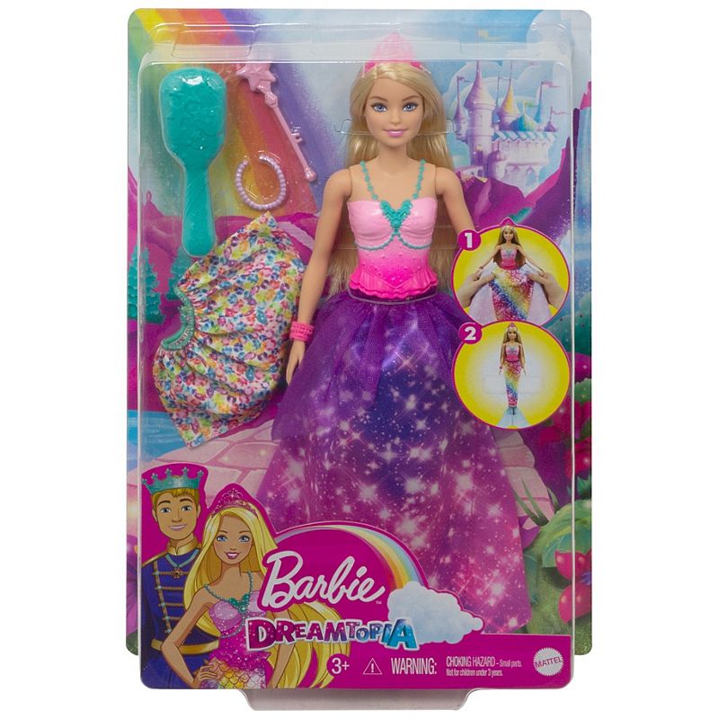 Mattel Barbie Dreamtopia 2-in-1 Princess to Mermaid Fashion Transformation Doll (Blonde, 11.5-in)