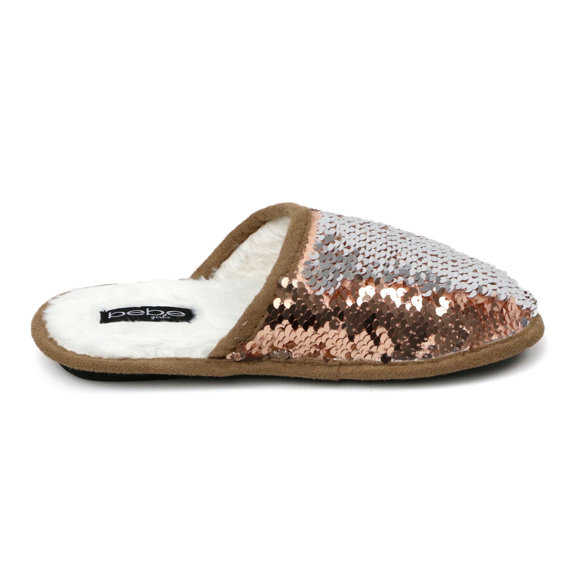 Bebe Girls Plush Flip Sequin Slippers (Little Kid)