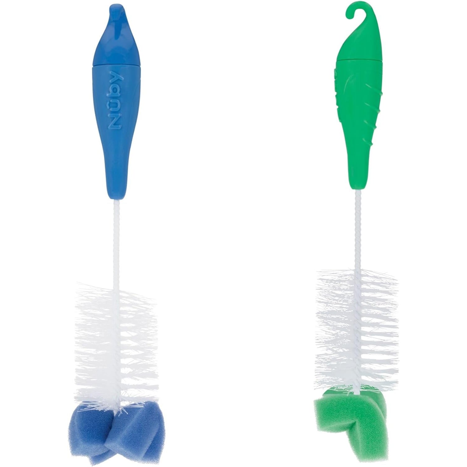 Nuby 2-Pack Bottle and Nipple Brush with Sponge Tip, Colors May Vary