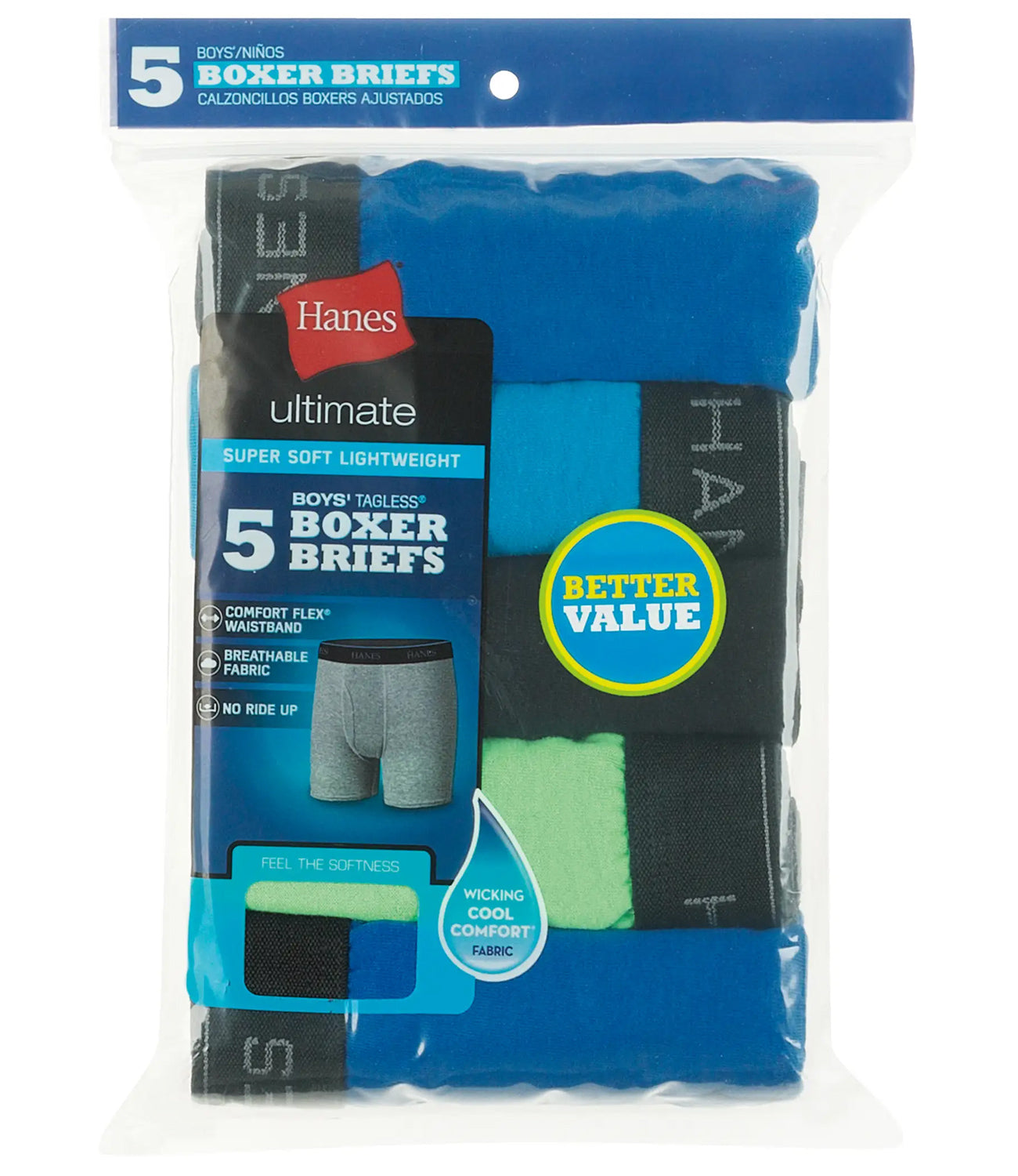 Hanes Boys 8-20 Tagless Boxer Briefs, 5-Pack