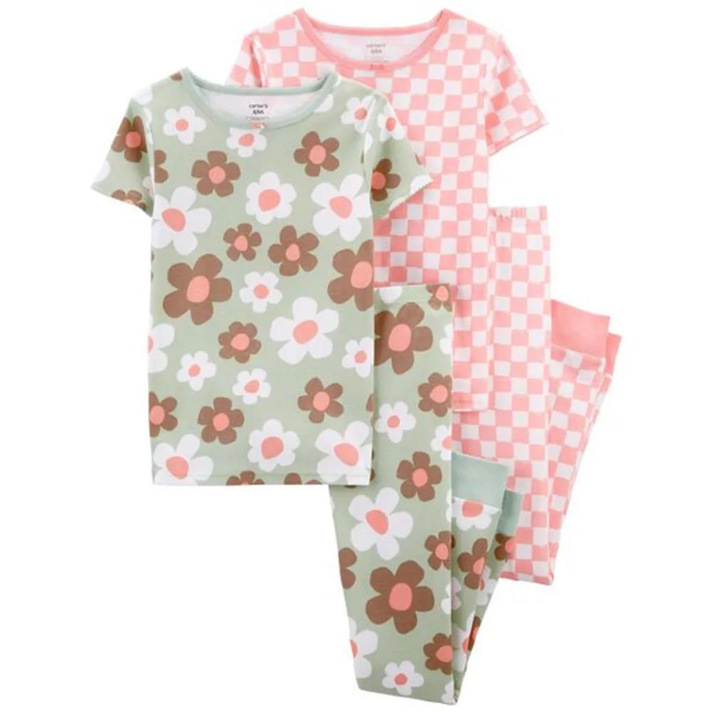 Carters Girls 4-16 4-Piece Floral 100% Snug Fit Cotton PJs