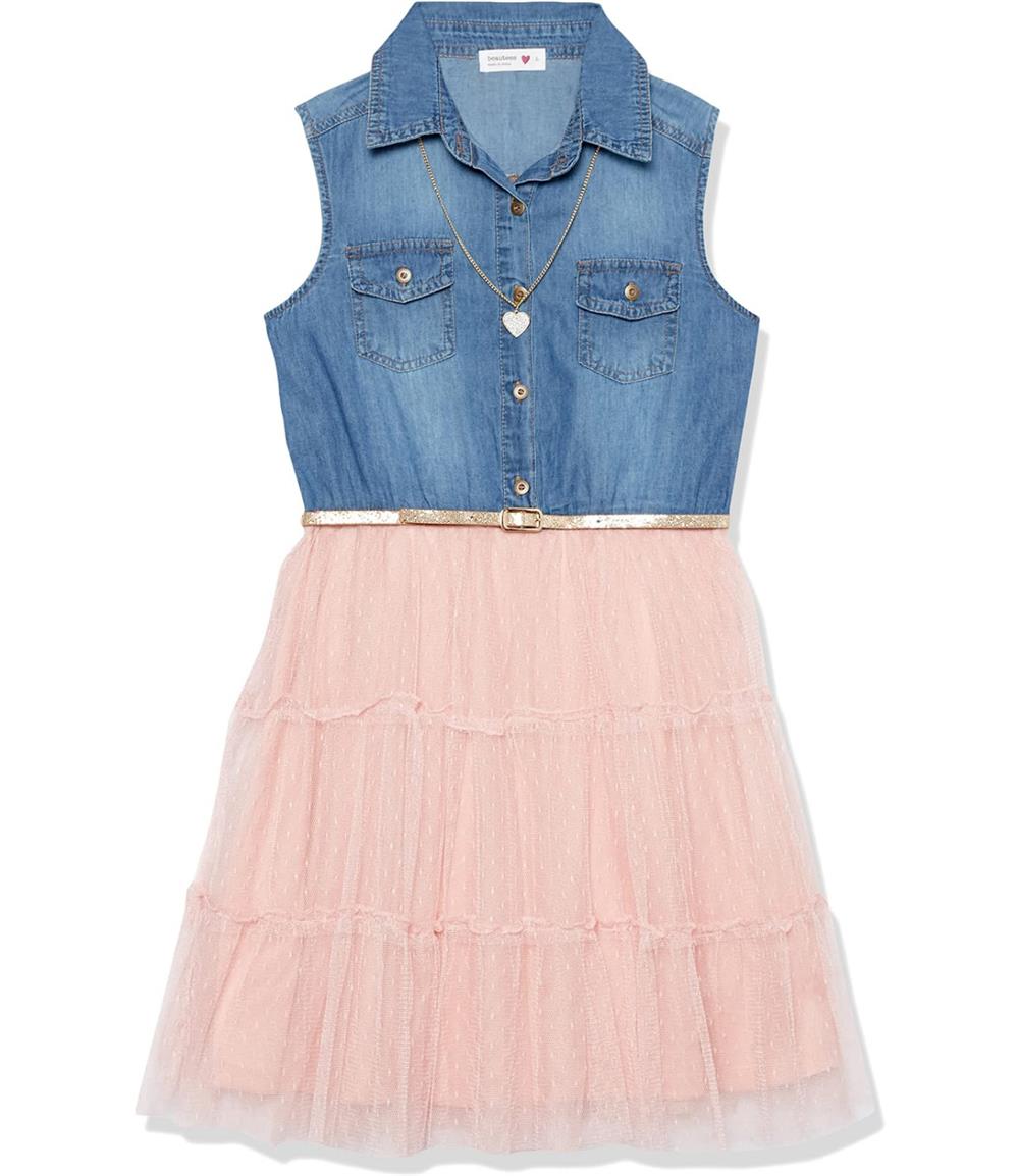 Beautees Girls 7-16 Sleeveless Denim Tulle Dress