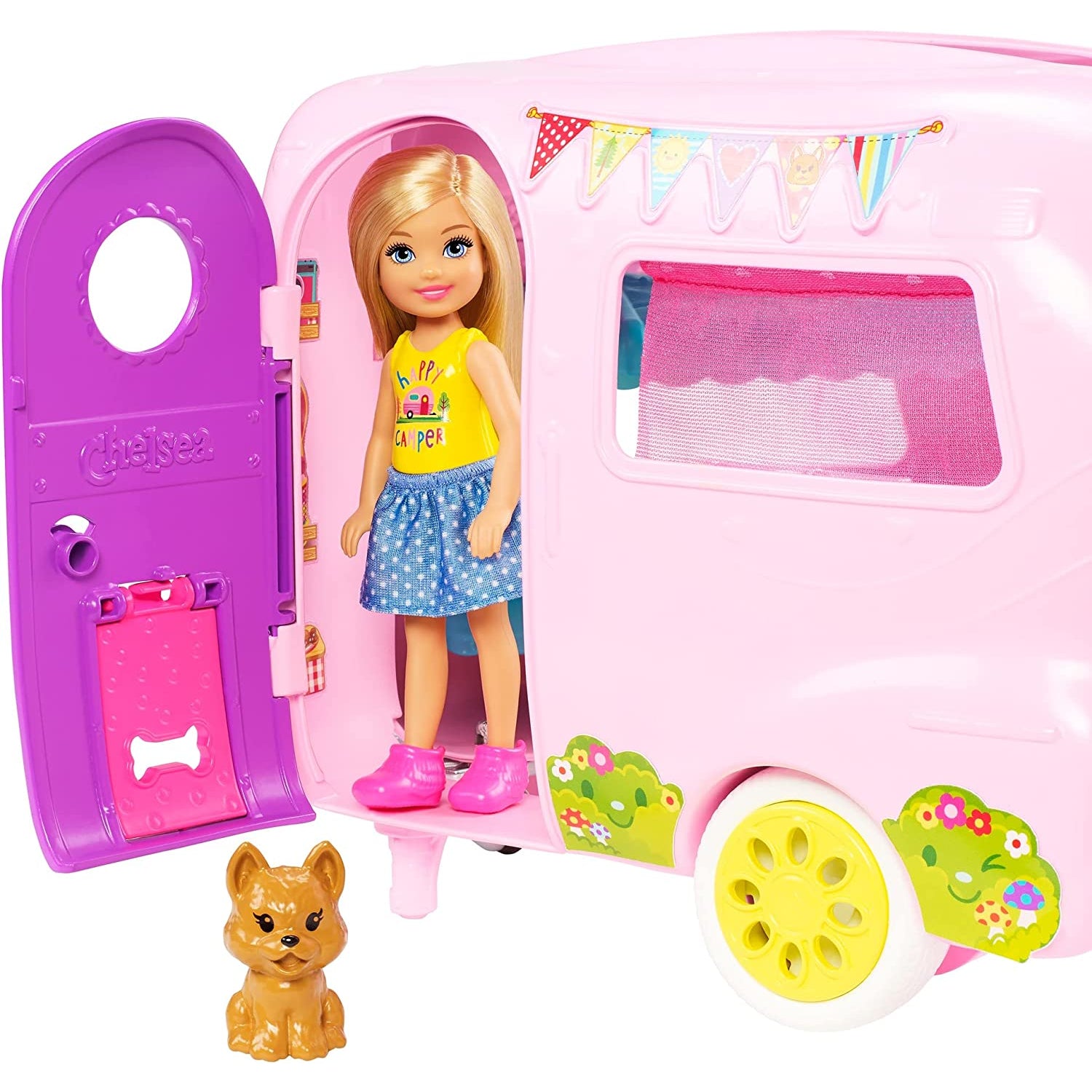 Mattel Barbie Club Chelsea Mattel Barbie Club Chelsea Toy Car & Camper Playset, Blonde Chelsea Small Doll, Puppy & 10+ Accessories, Unhitch & Open for Campsite