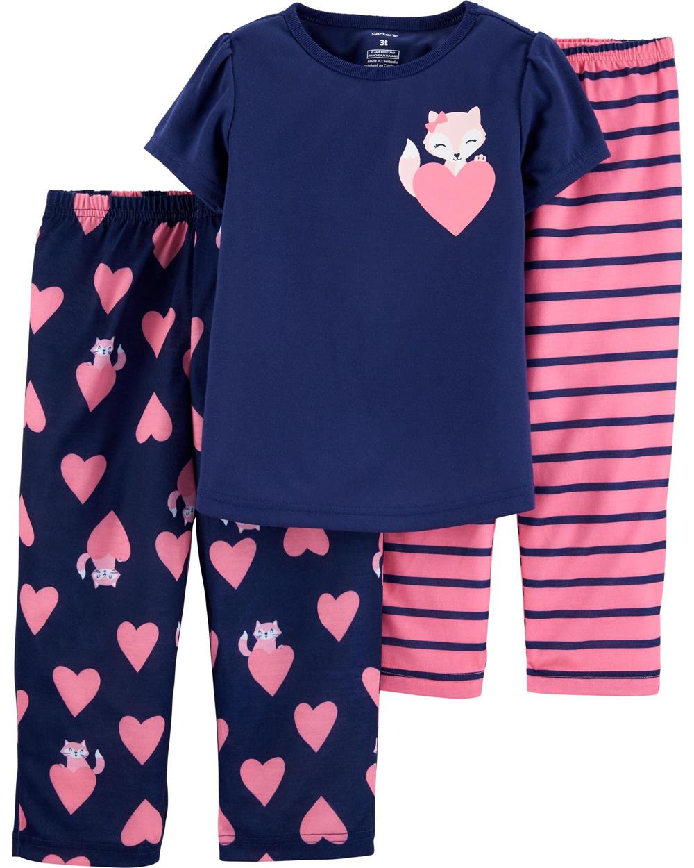 Carters Girls 4-8 Fox Heart 3-Piece Pajama Set