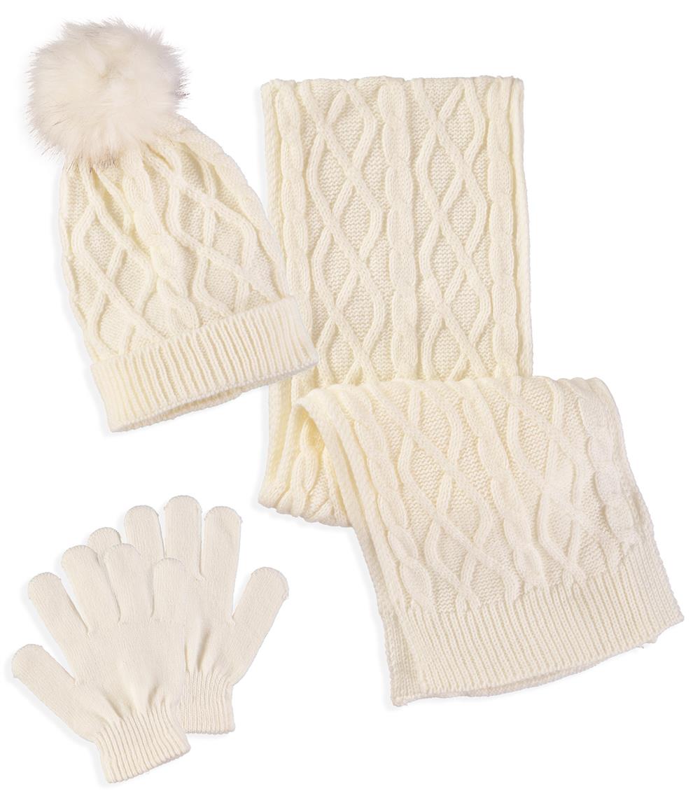 Connex Gear Womens Hat, Glove and Cable Scarf 3-Piece Set