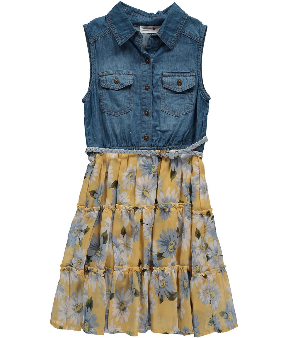 Beautees Girls 7-16 Sleeveless Denim Tulle Dress