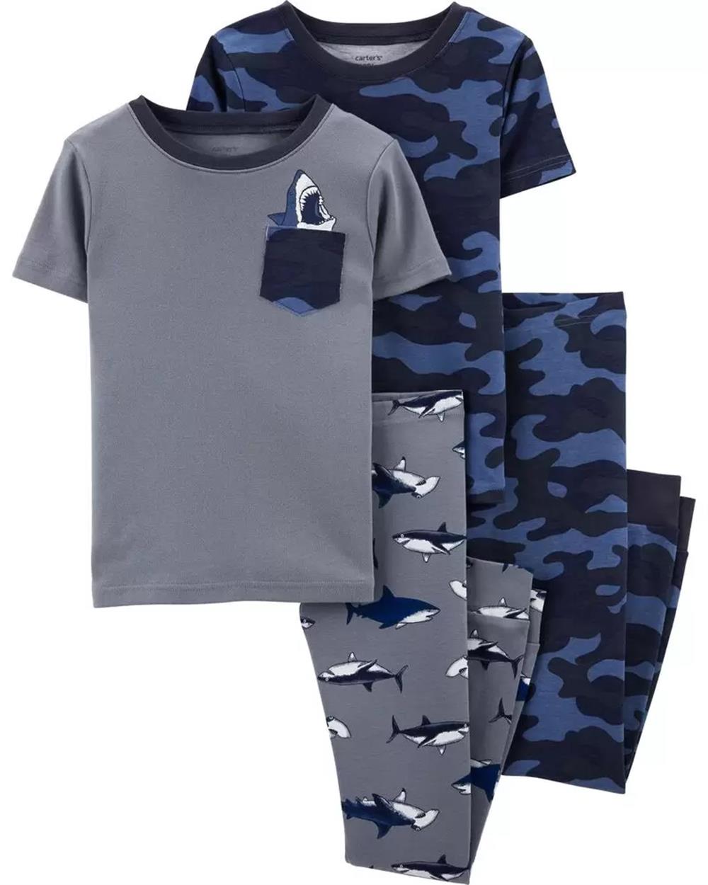 Carters Boys 4-14 4-Piece Shark 100% Snug Fit Cotton PJs