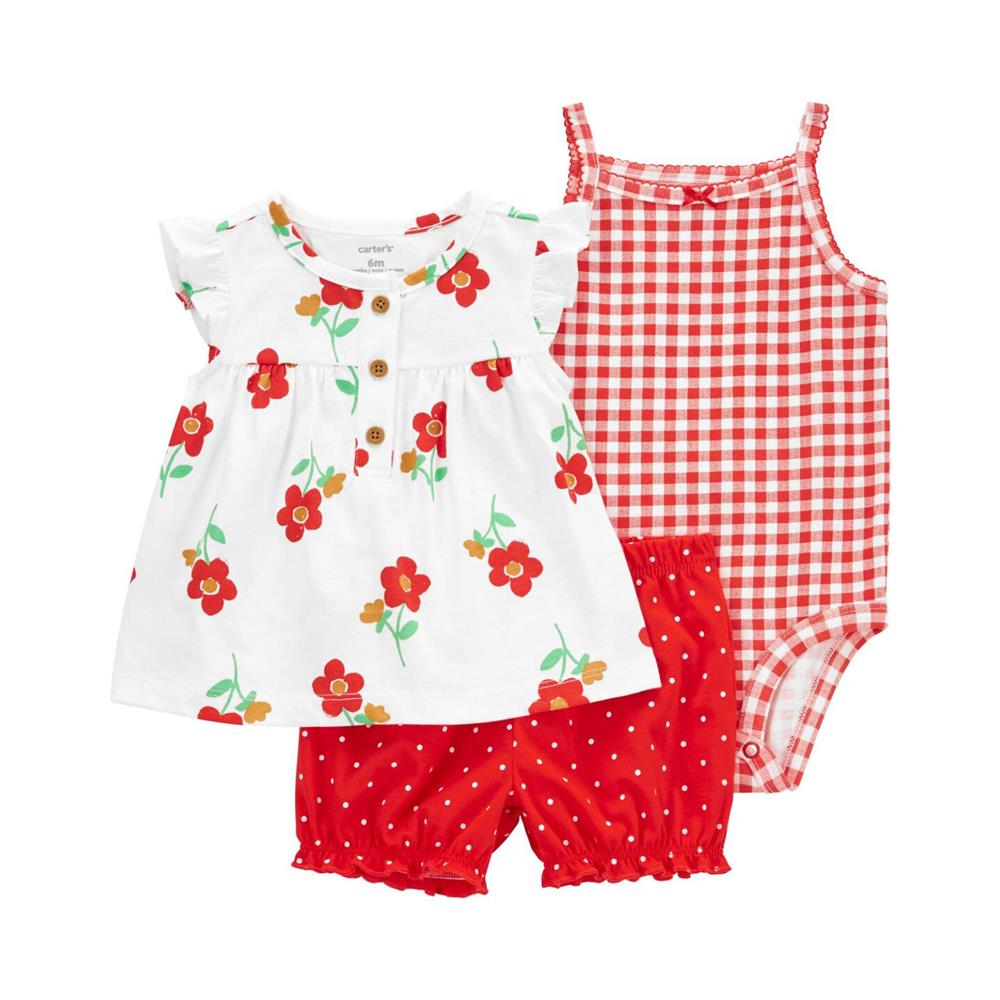 Carters Girls 12-24 Months Flower 3-Piece Little Short Set