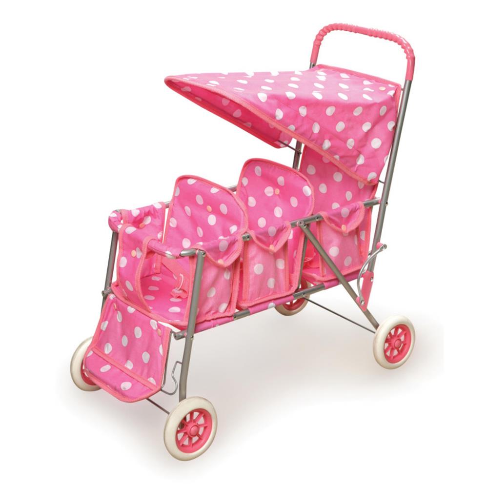 Badger Basket Folding Triple Doll Stroller – Pink/Polka Dots