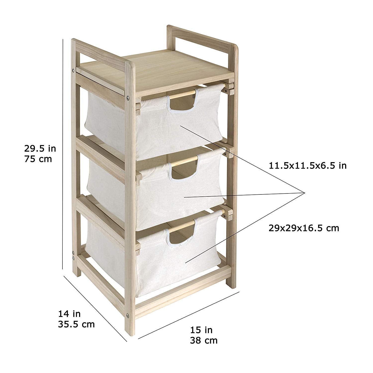 Badger Basket Wooden Hamper/Storage Organizing Unit with 3 Cloth Drawers