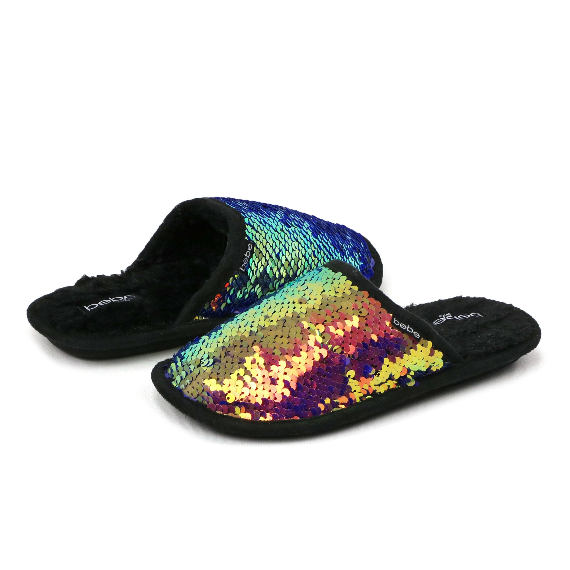 Bebe Girls Plush Flip Sequin Slippers (Little Kid)