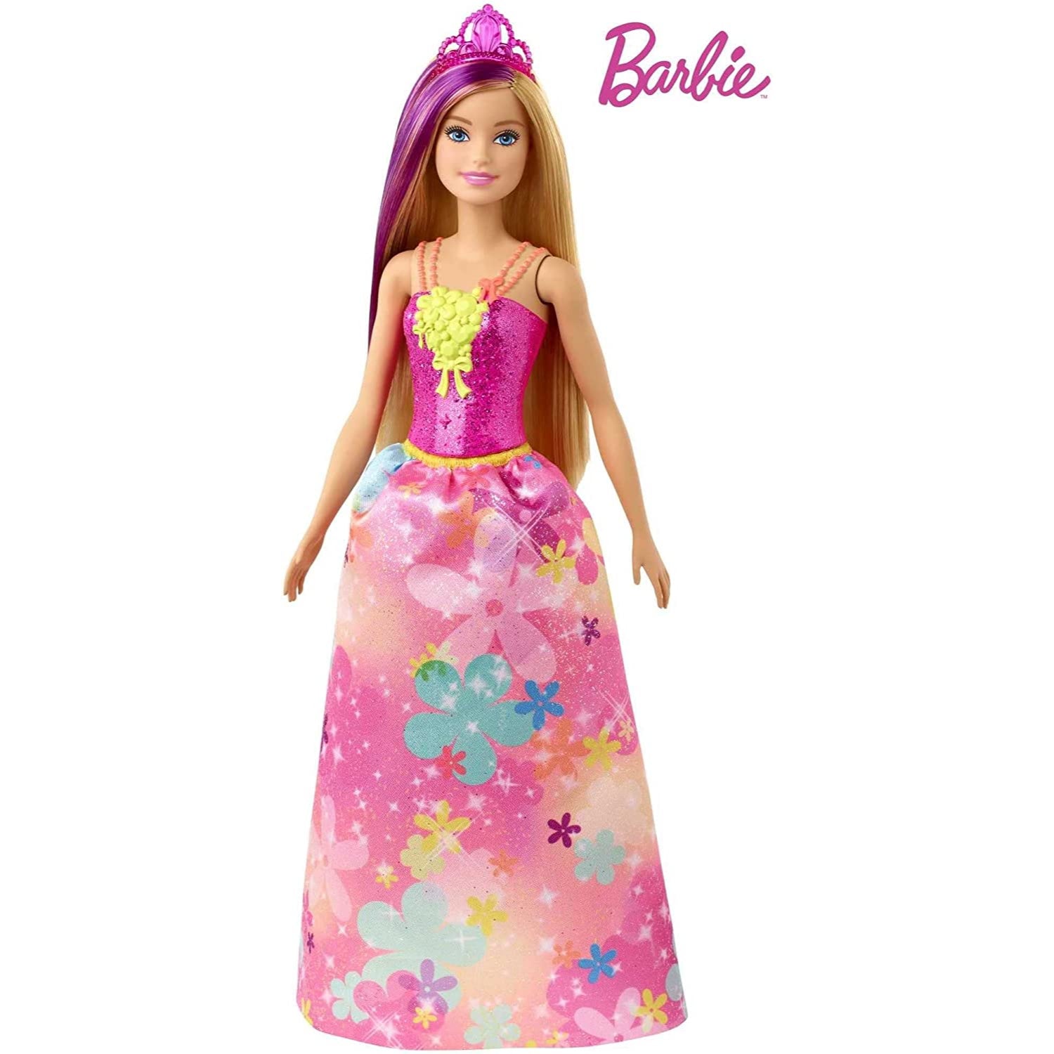 Barbie Barbie Dreamtopia Princess Doll, 12-inch, Blonde with Purple Hairstreak Wearing Pink Skirt an