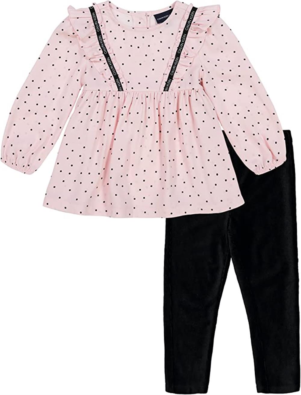 Calvin Klein Girls Dot Chiffon Ruffle Tunic Legging Set