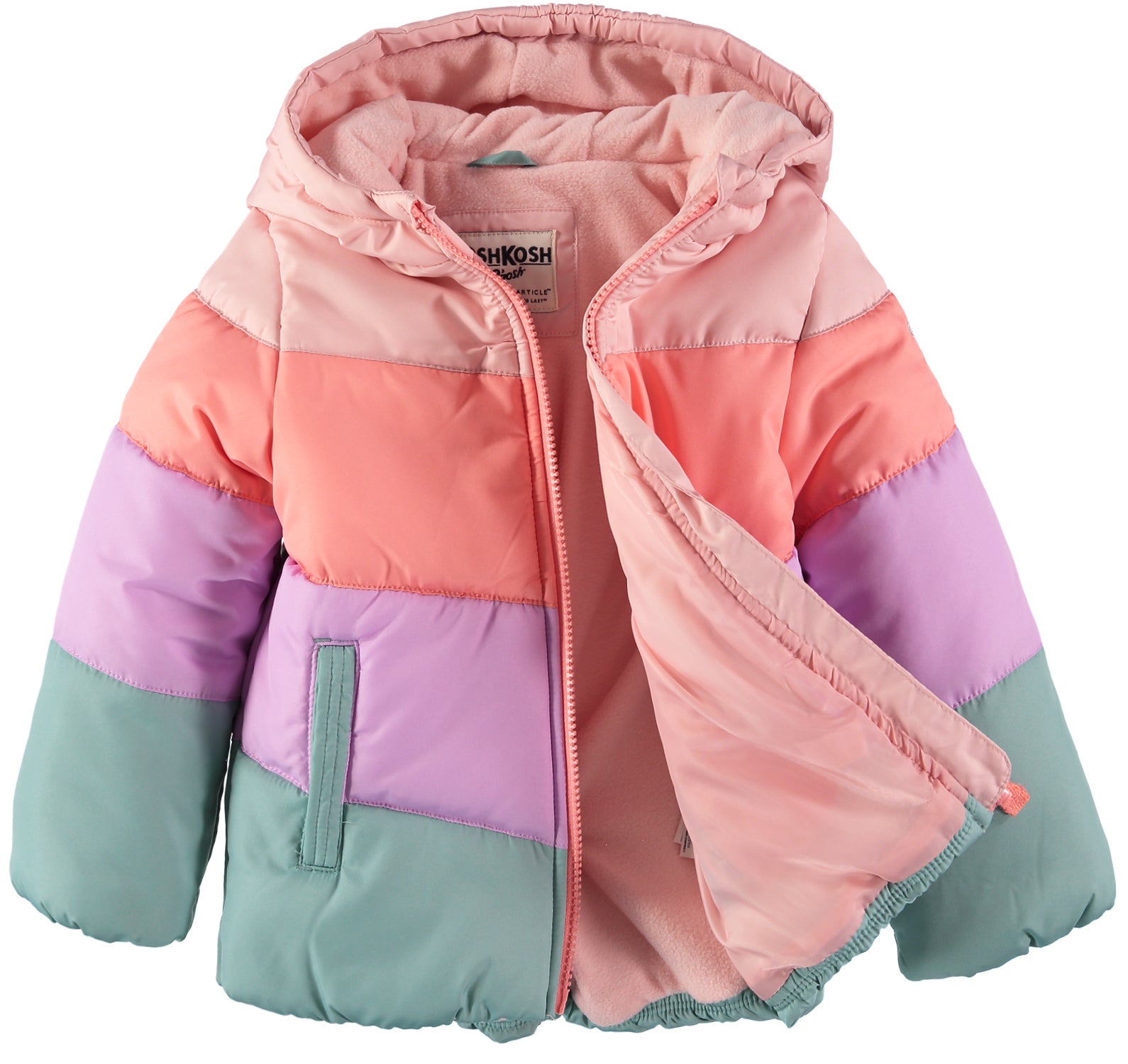 Osh Kosh Girls 2T-4T Colorblocked Chevron Puffer Jacket