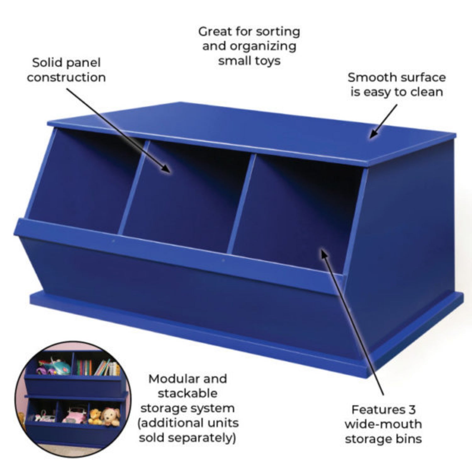 Badger Basket Three Bin Stackable Storage Cubby – Blue