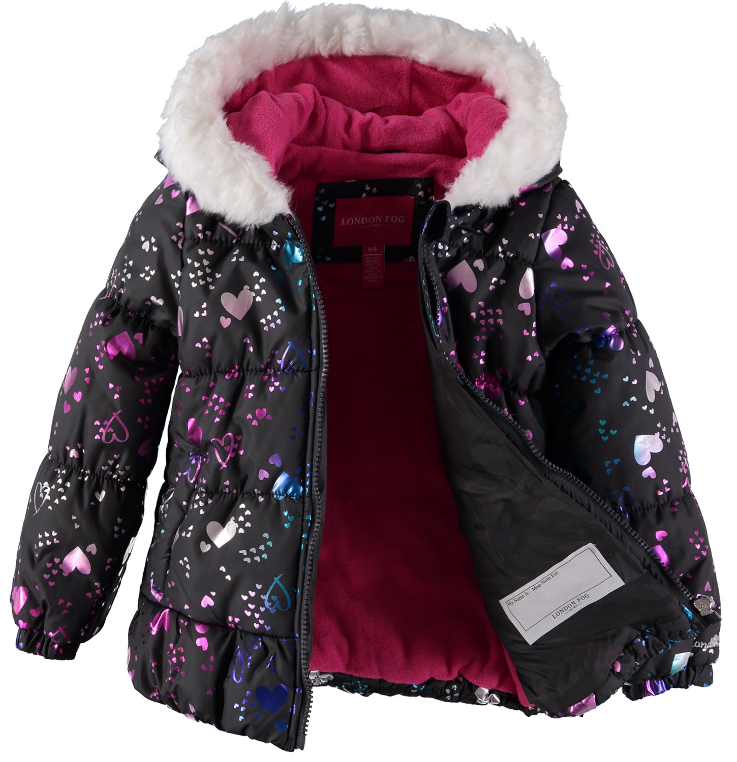 London Fog Girls 4-6X Heart Foil Puffer