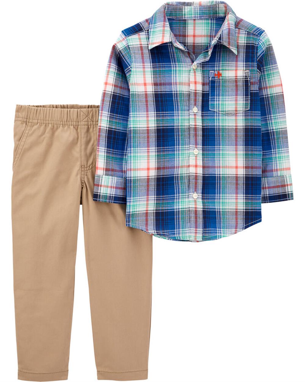 Carters Boys 2T-4T Plaid Woven Pant Set