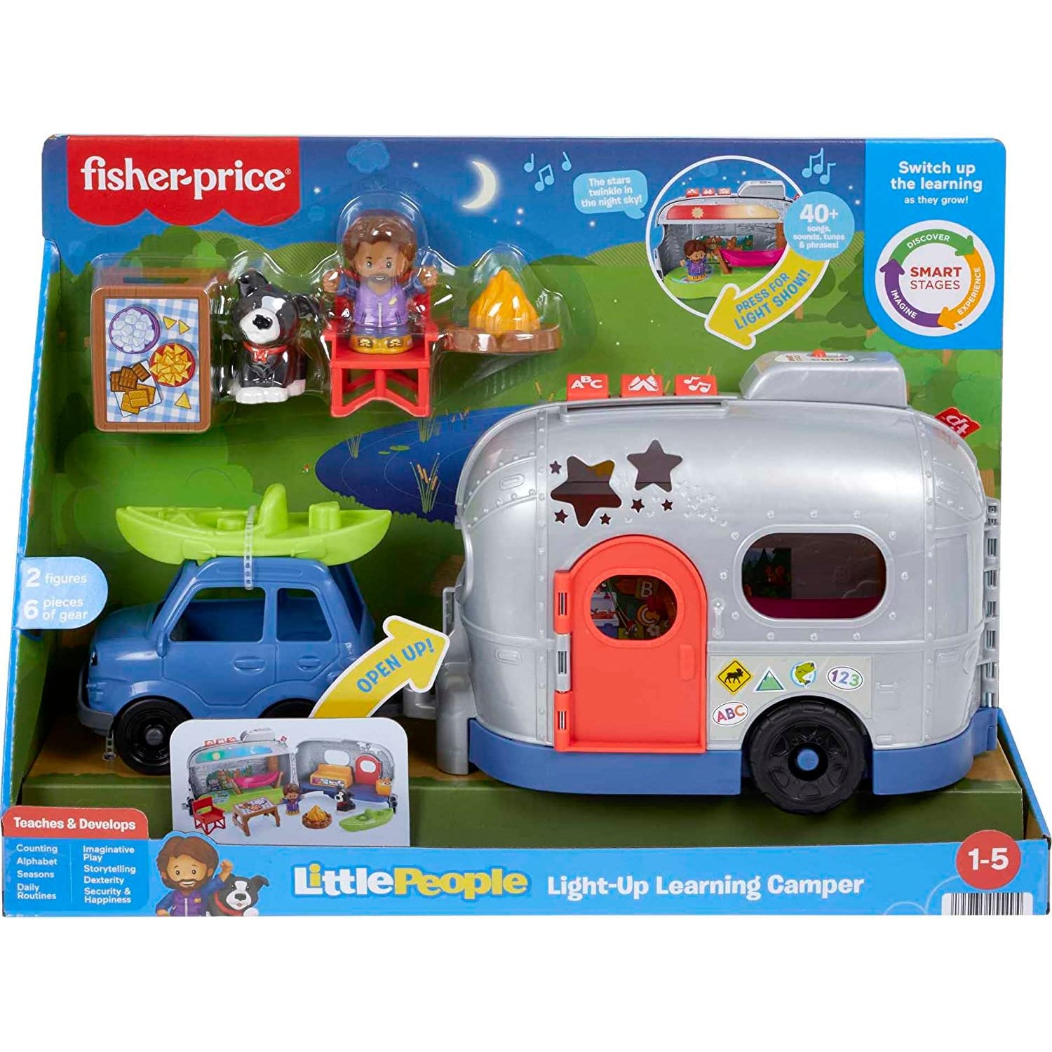 Fisher Price Little People Light-Up Learning Camper, 2-in-1 Vehicle and Interactive playset with Lig