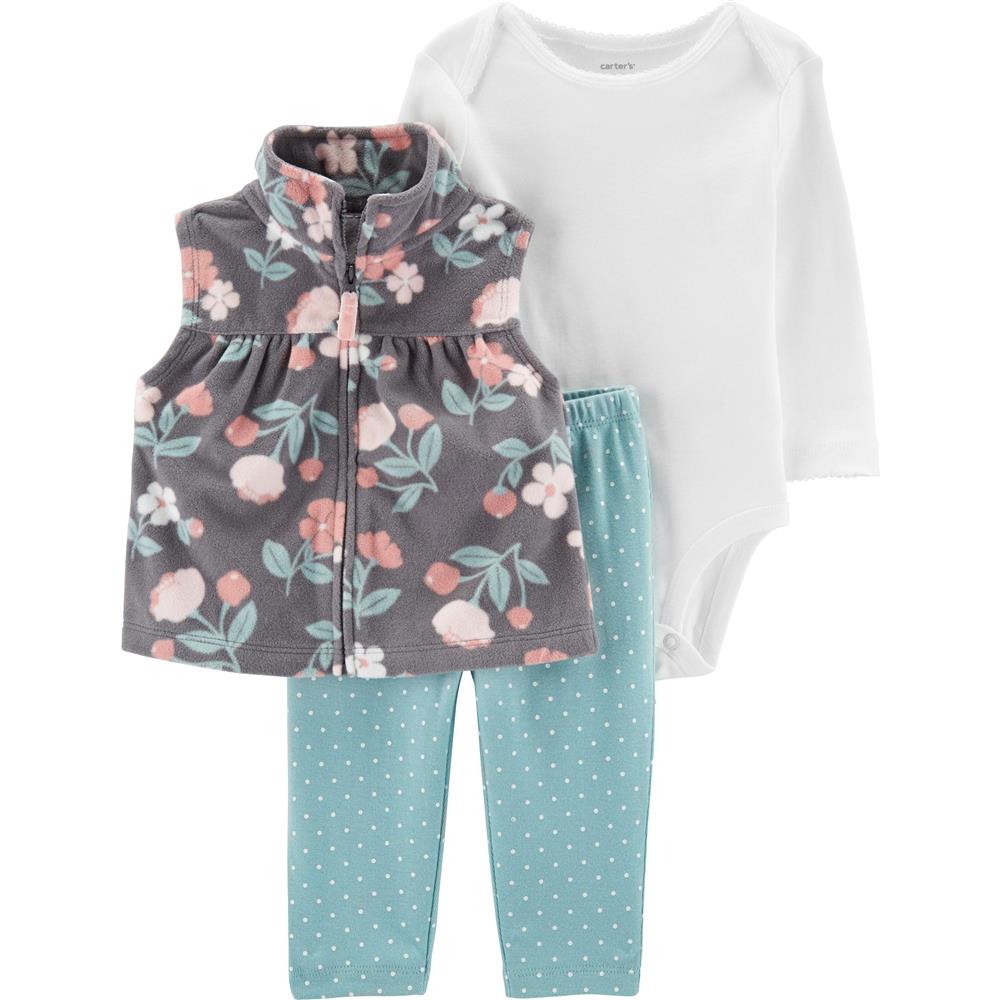 Carters Girls 0-24 Months Floral 3-Piece Vest Pant Set