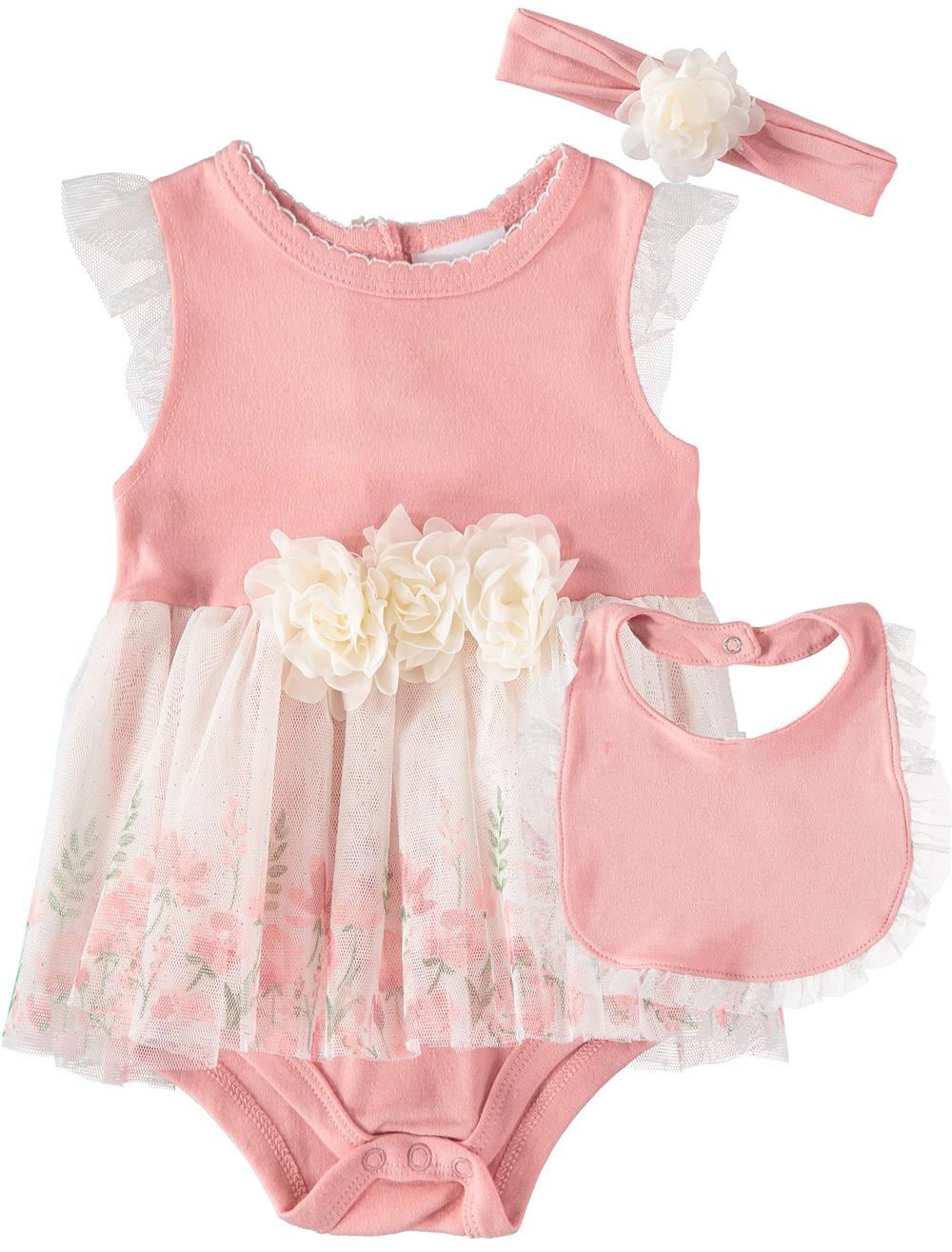 Nicole Miller Girls 0-9 Months Floral 3-Piece Creeper Set