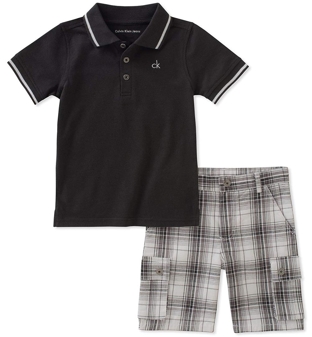 Calvin Klein Kids Boys 2T-4T  2 Piece Plaid Short Set