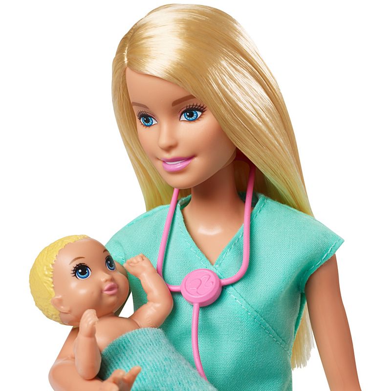 Mattel Barbie Baby Doctor Playset with Blonde Doll, 2 Infant Dolls, Exam Table and Accessories