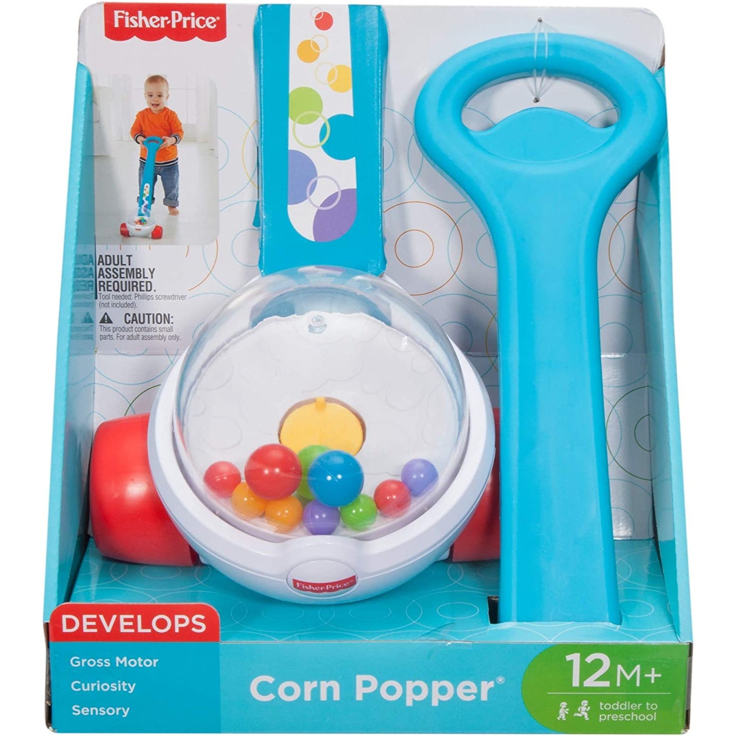 Fisher Price Corn Popper Baby Toy, Toddler Push Toy with Ball-Popping Action for 1 Year Old and Up,