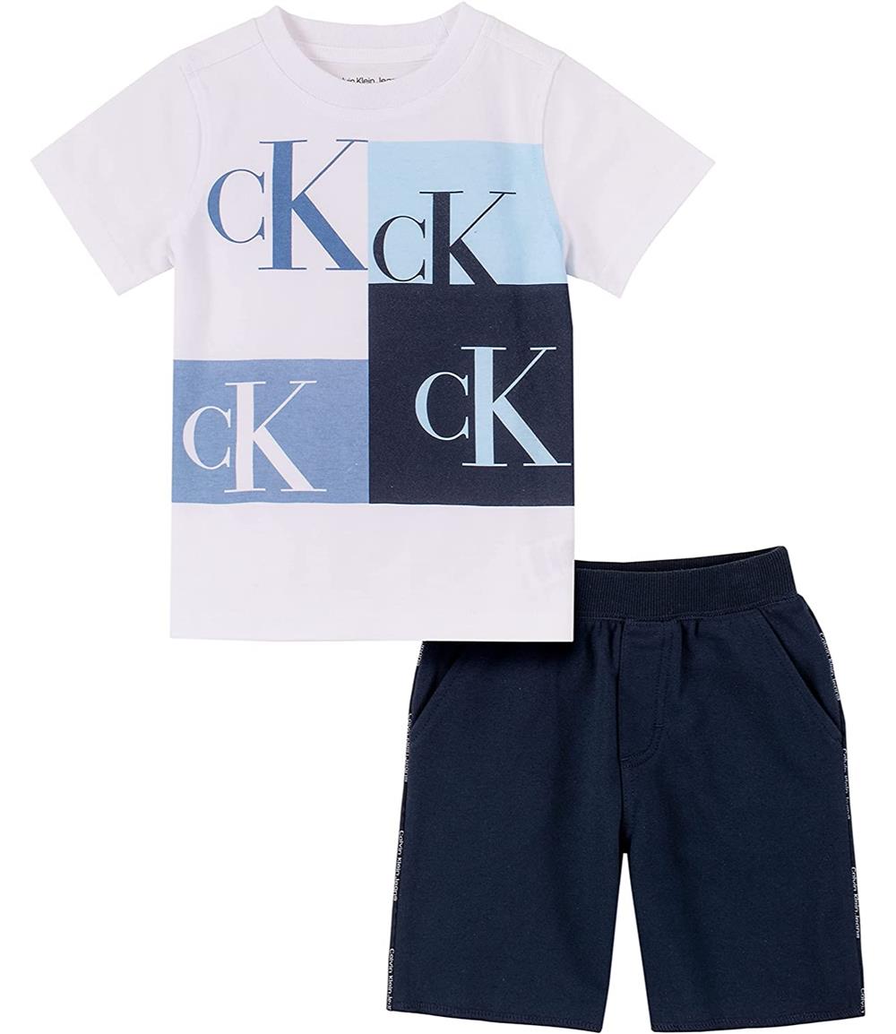 Calvin Klein Boys 2T-4T 2-Piece Logo Short Set