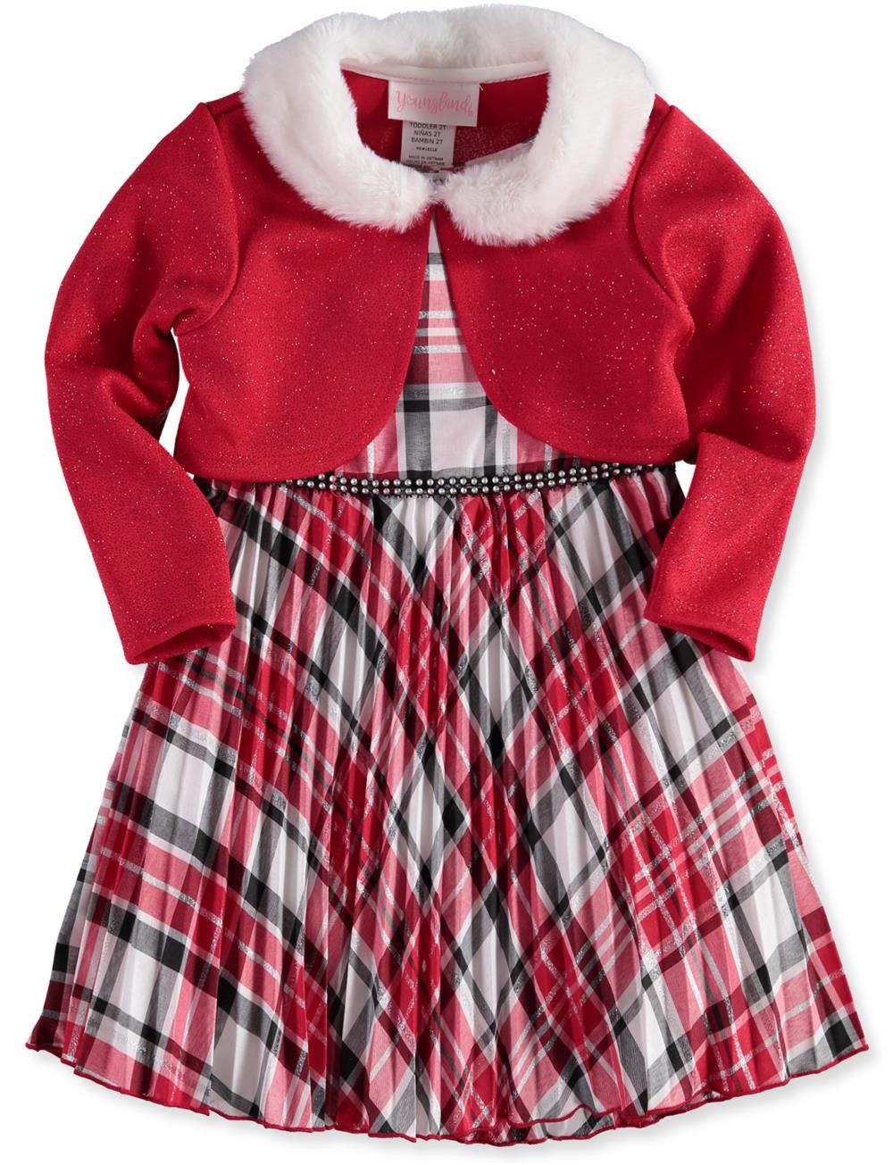 Youngland Girls 12-14 Months Shrug Plaid Pleated Dress