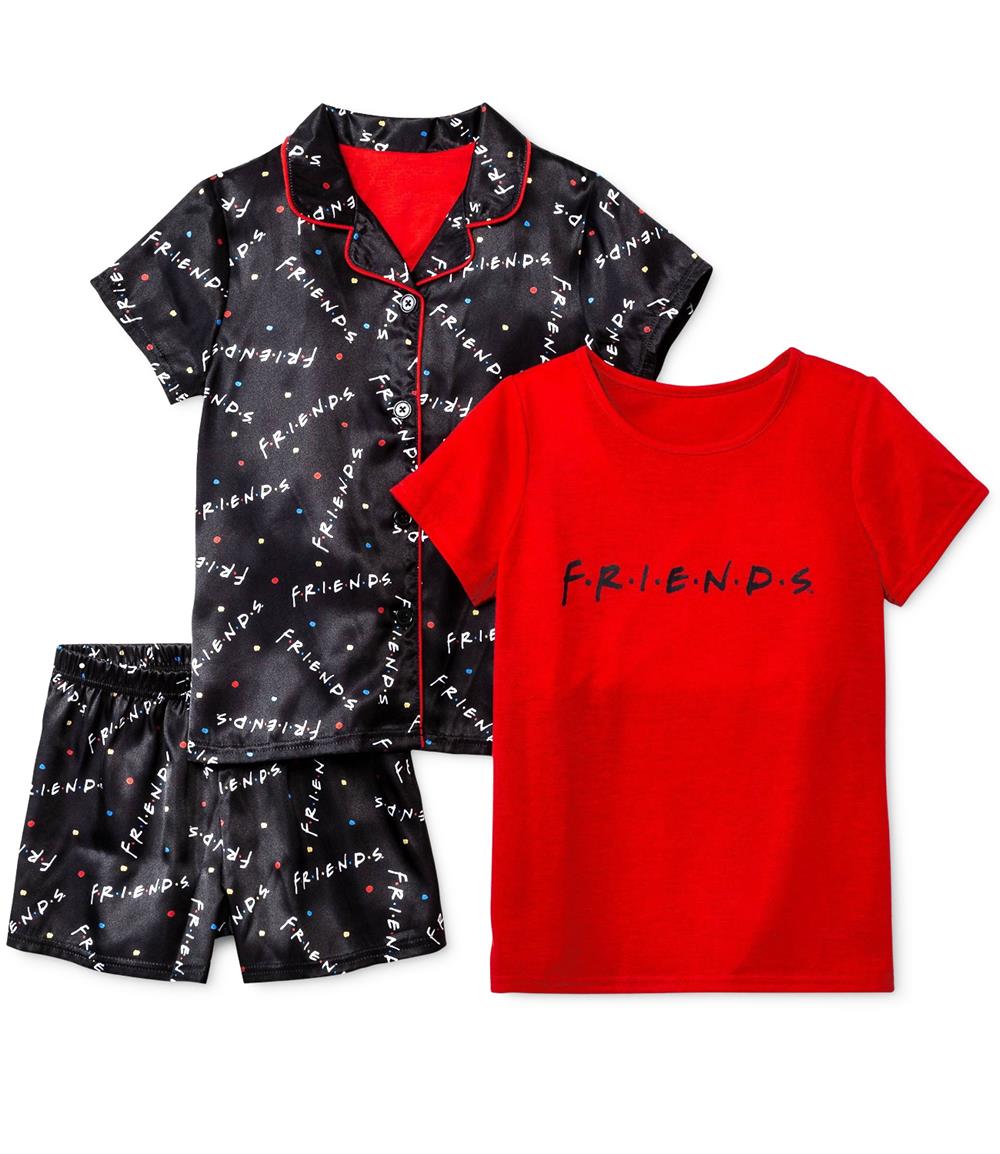 Warner Bros. Girls 6-12 Friends TV Show 3-Piece Charmeuse Pajama Set