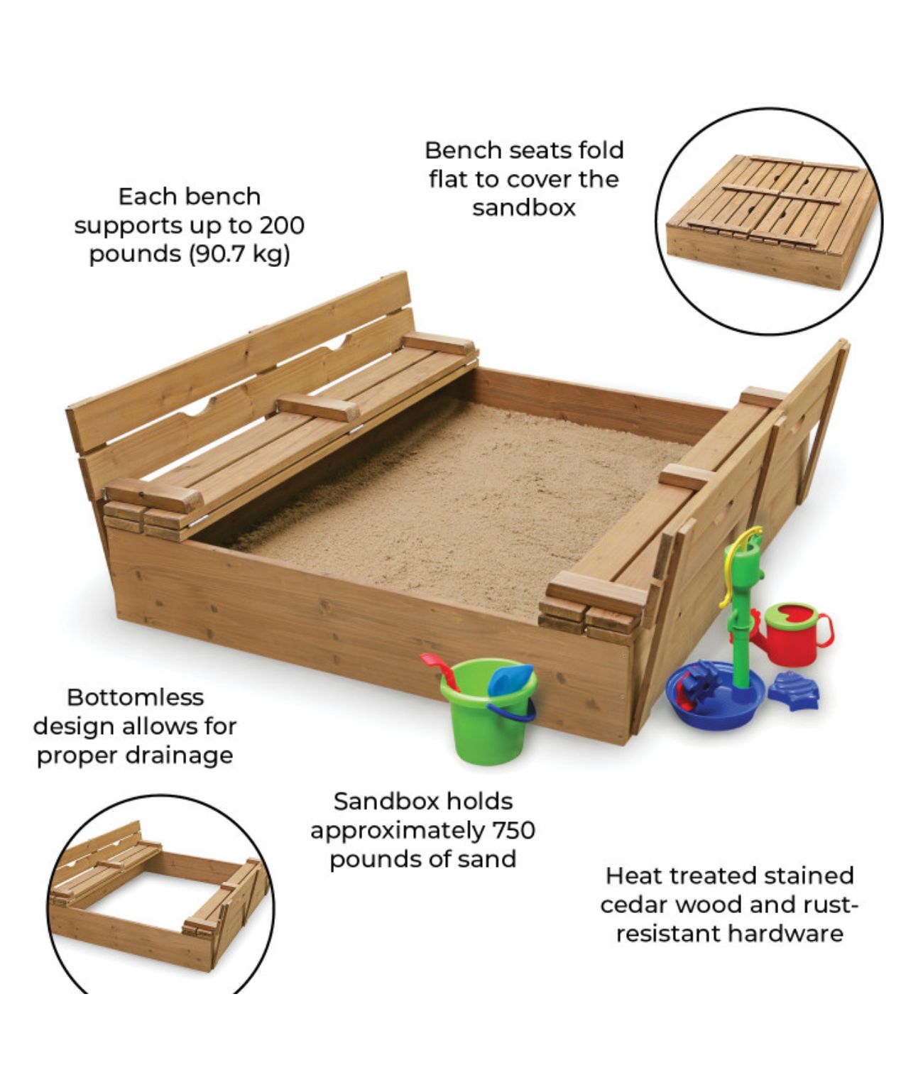 Badger Basket Covered Convertible Cedar Sandbox with Two Bench Seats – Natural