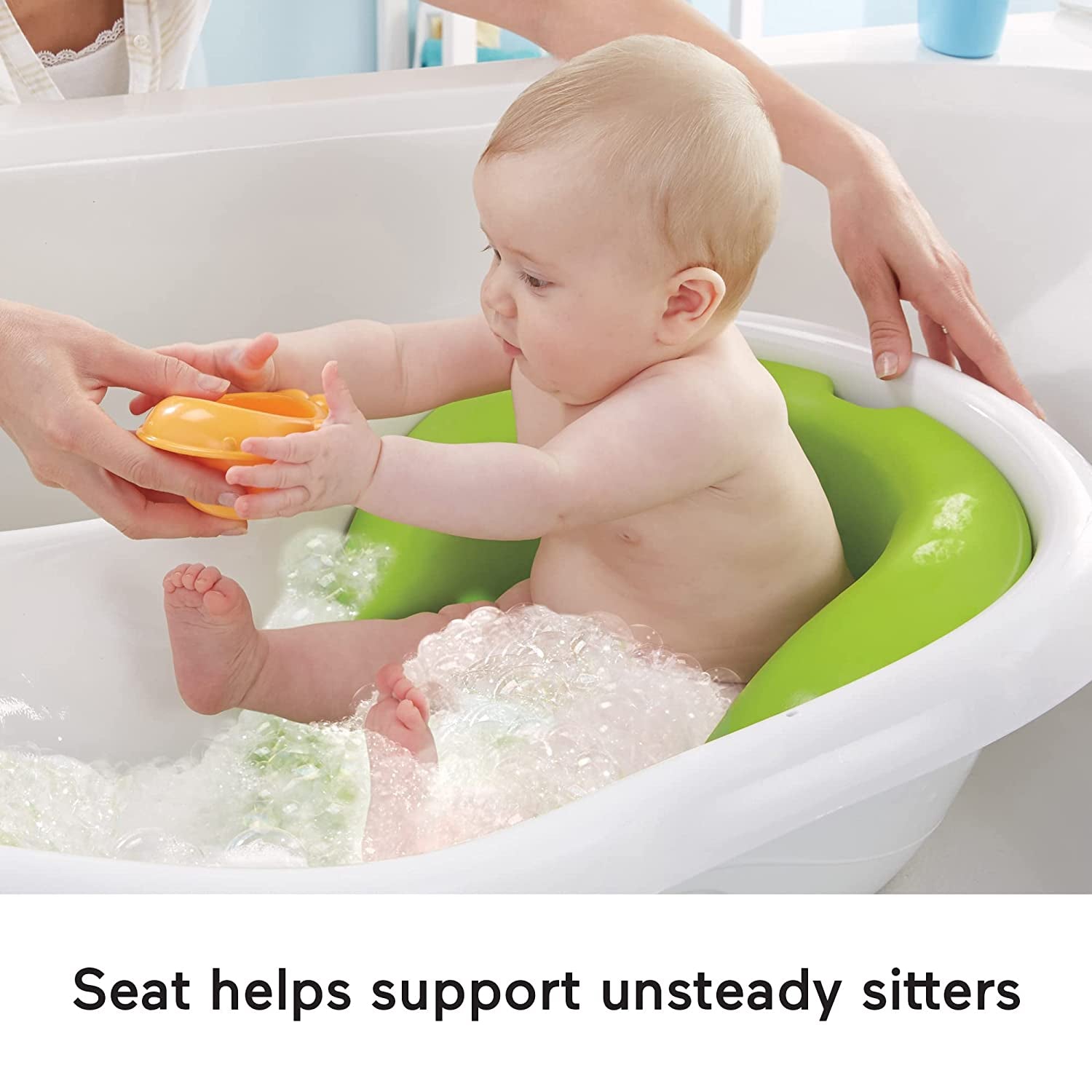 Fisher Price 4-in-1 Sling 'n Seat Tub Green, Convertible Baby to Toddler Bath Tub with Seat and Toys