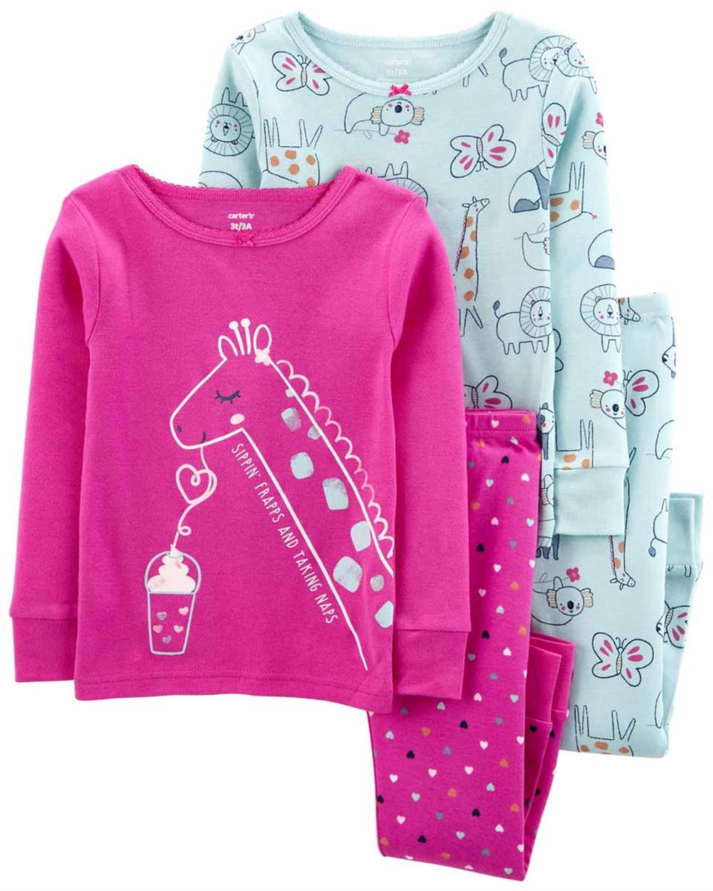 Carters 4-Piece Giraffe 100% Snug Fit Cotton PJs