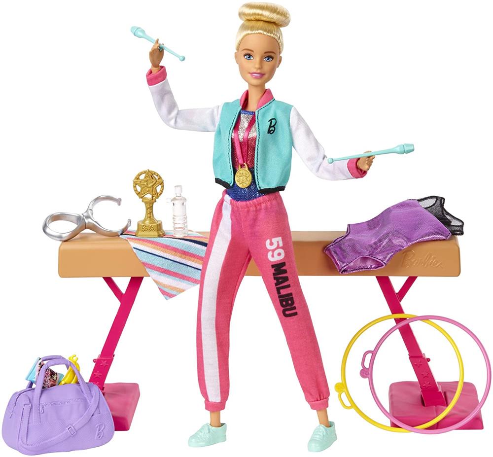 Mattel Barbie Gymnastics Doll and Playset with Twirling Feature, Balance Beam, 15+ Accessori