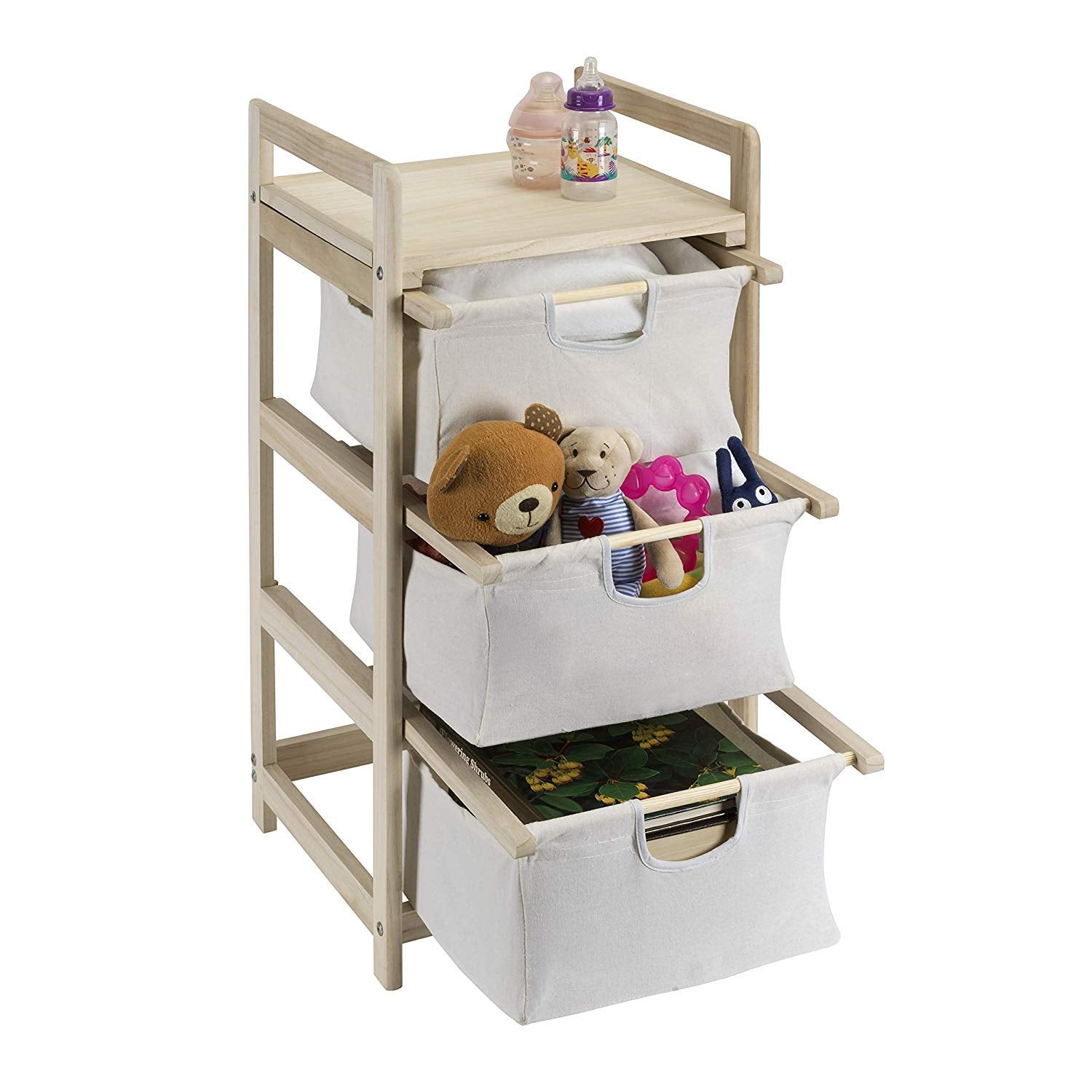 Badger Basket Wooden Hamper/Storage Organizing Unit with 3 Cloth Drawers