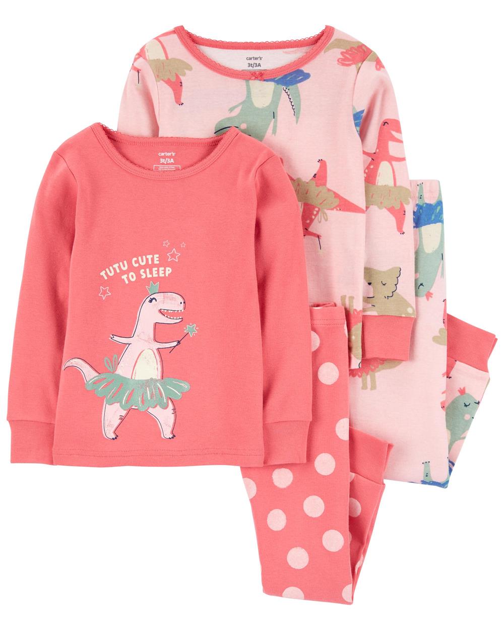 Carters Girls 2T-5T 4-Piece Dinosaur 100% Snug Fit Cotton PJs