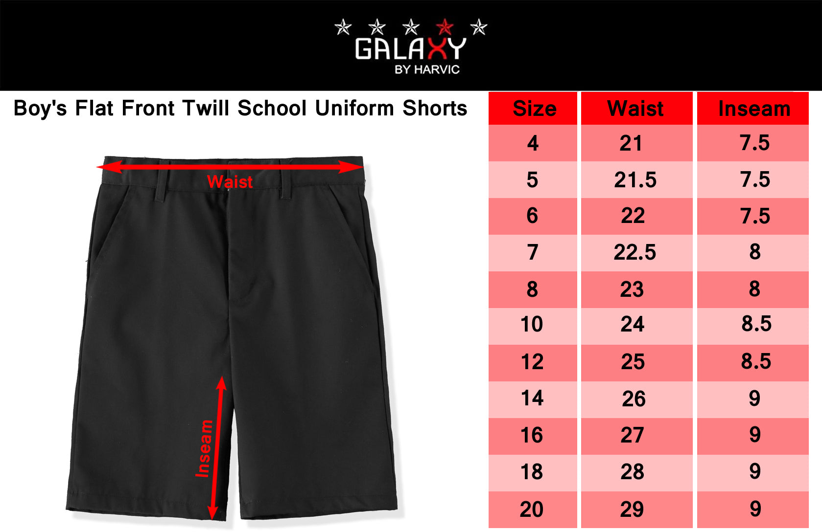 Galaxy Boys 4-7 Flat Front Twill School Uniform Short