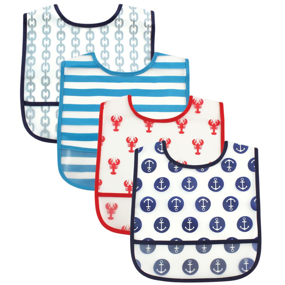 Luvable Friends 4 Pack PEVA Water Resistant Bibs with Crumb Catcher Pocket