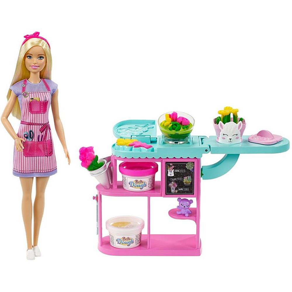 Mattel Barbie Florist Playset with 12-in Blonde Doll, Flower-making Station, 3 Dough Colors, Mold, 2