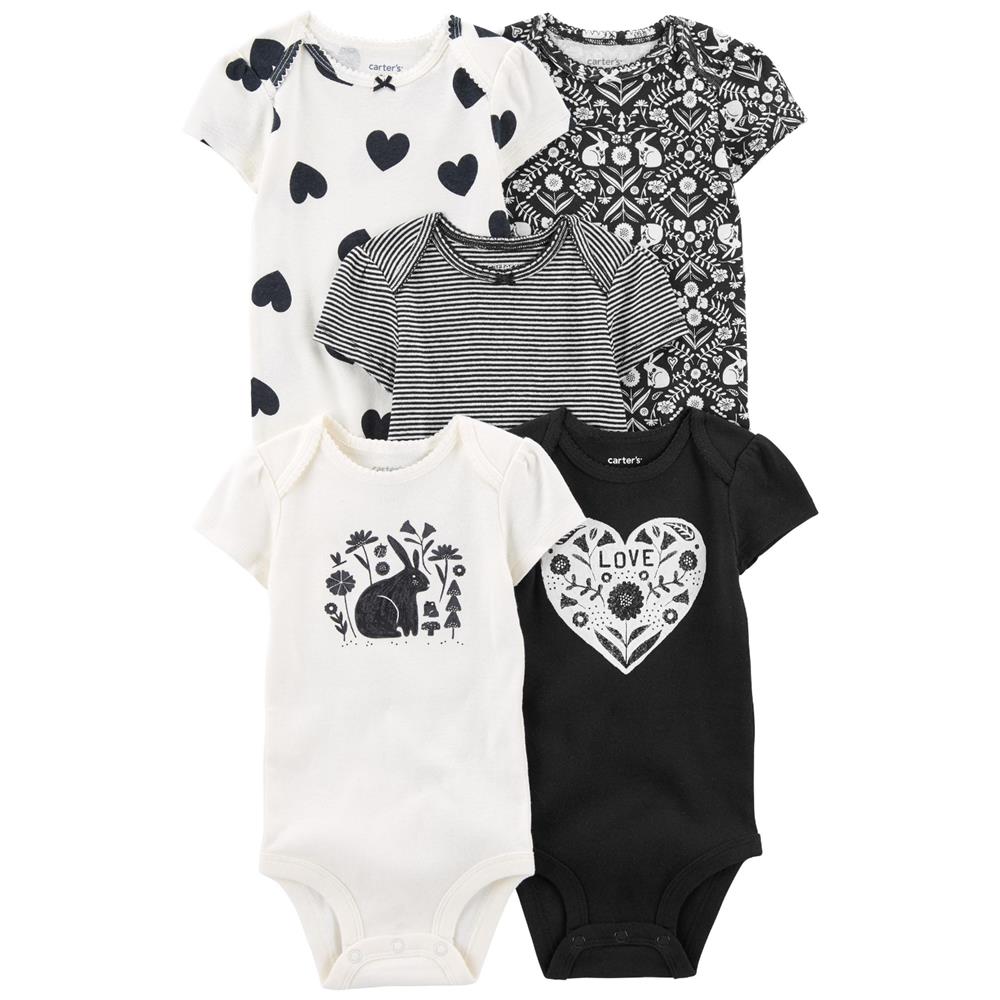 Carters Girls 0-24 Months Love 5-Pack Short-Sleeve Bodysuits