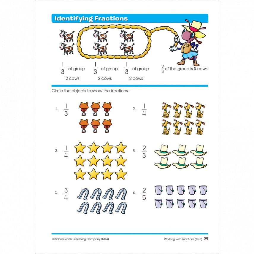 School Zone Time, Money & Fractions Grades 1-2 Workbook