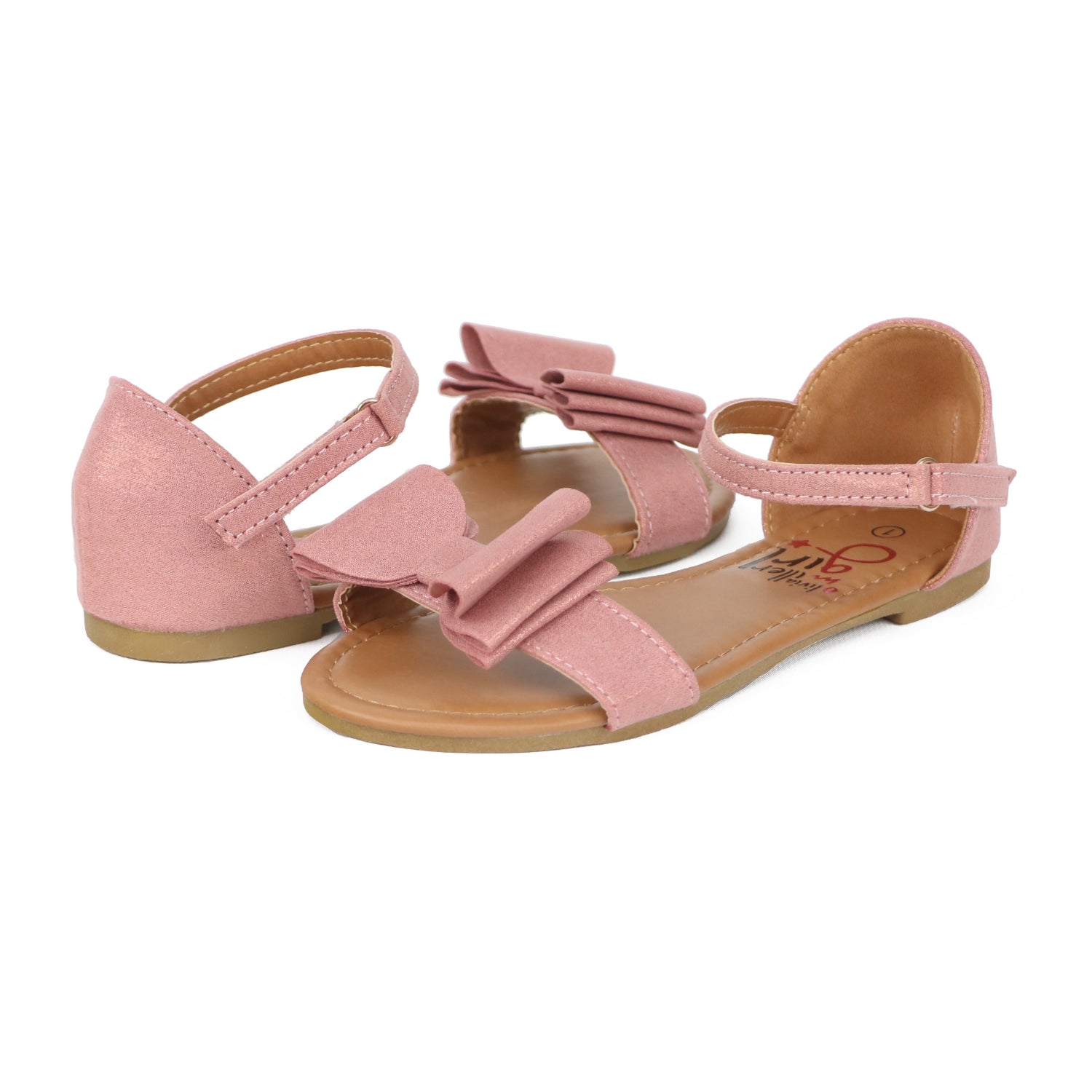 Olivia Miller Girls 11-5 Shimmer Sandal with Bow Flat Slip on Sandal Summer Shoes