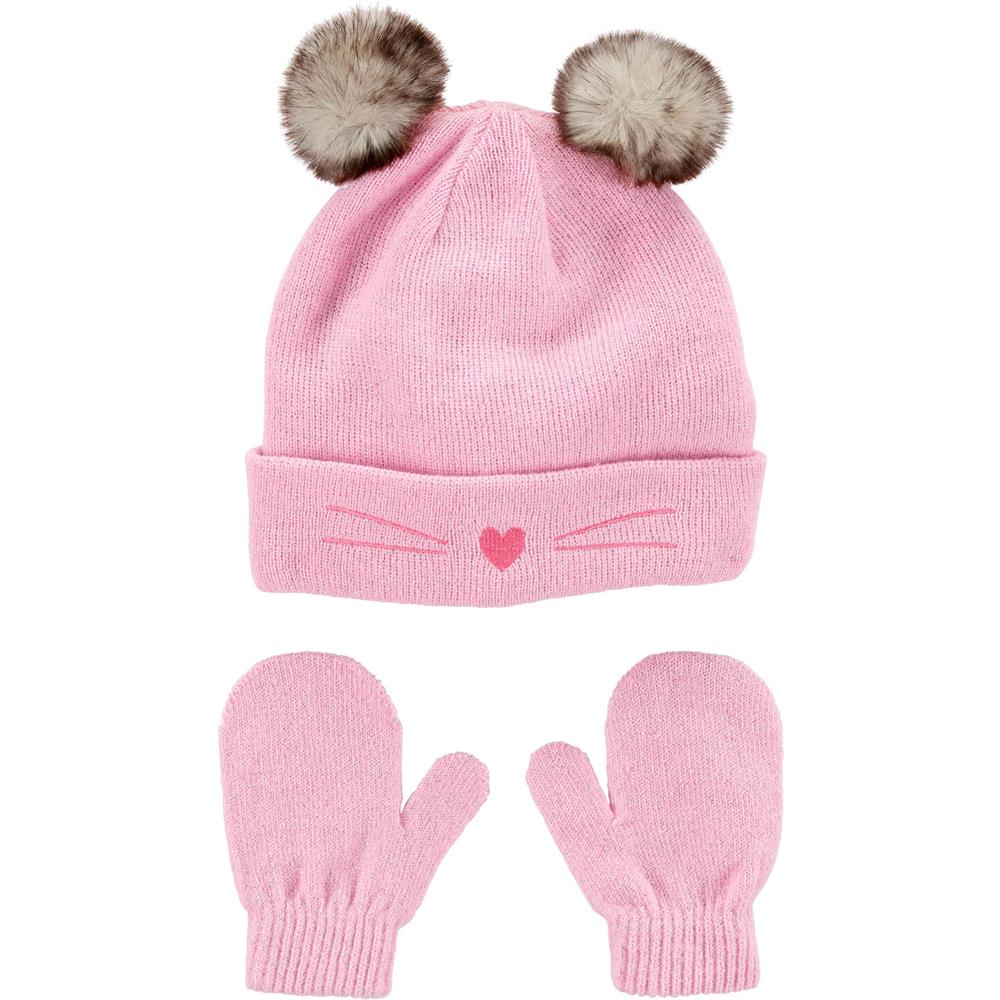 Carters Girls 2T-4T Pom Kitty Hat Mitten Set