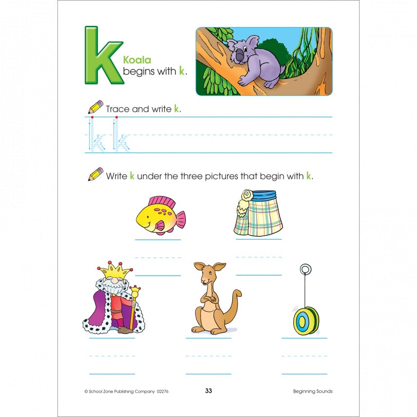 School Zone Beginning Sounds Preschool Workbook