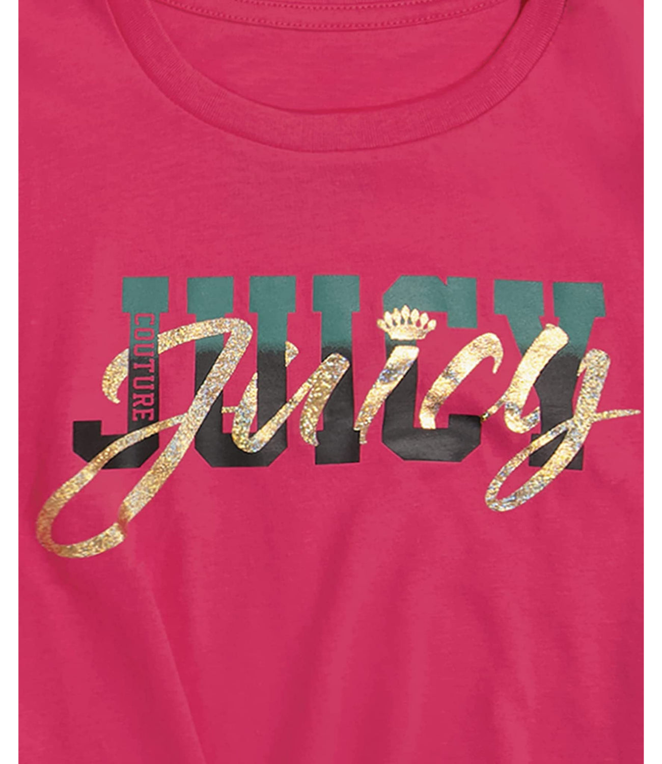 Juicy Couture Girls 7-16 Short Sleeve Script Glitter T-Shirt