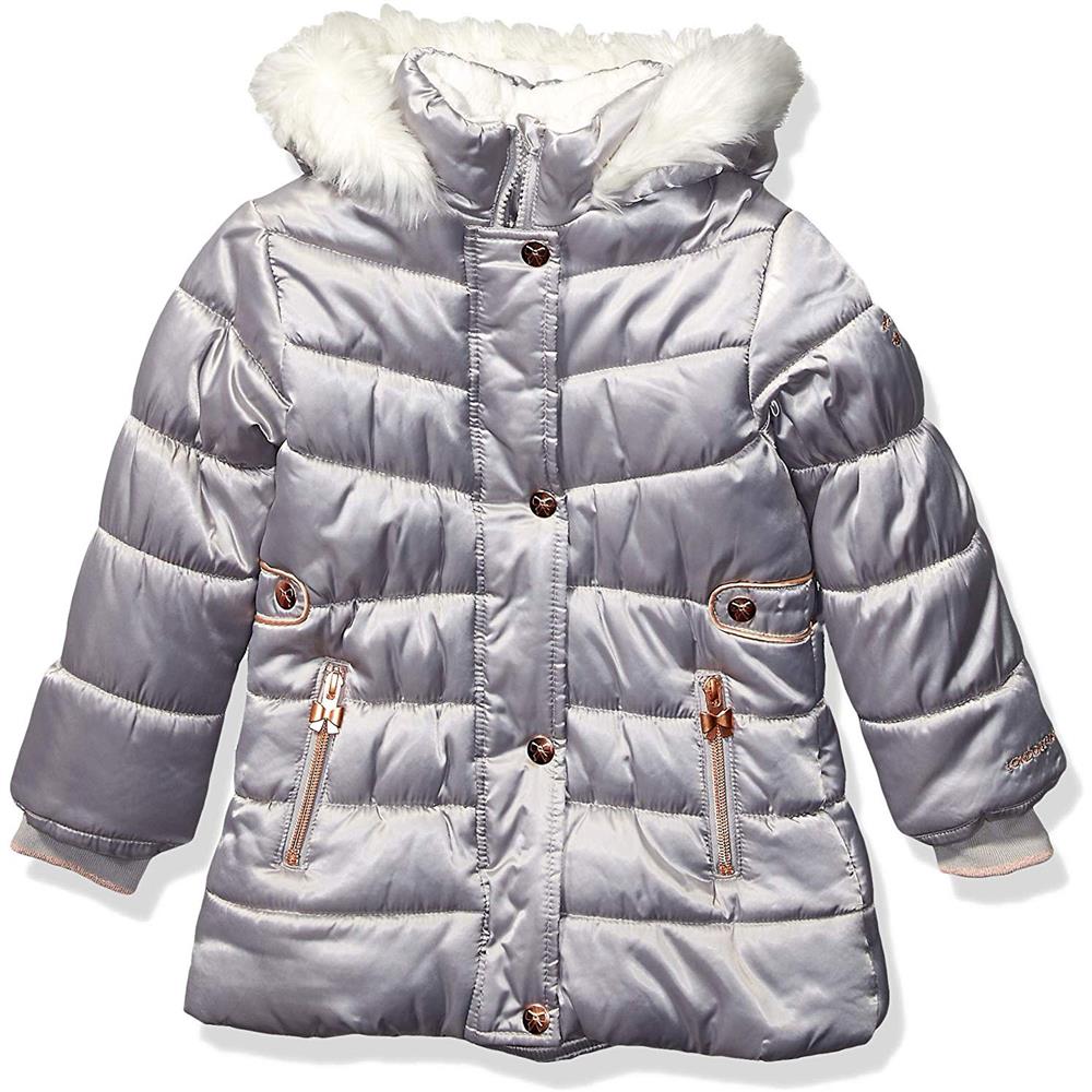 London Fog Girls Fur Satin Parka