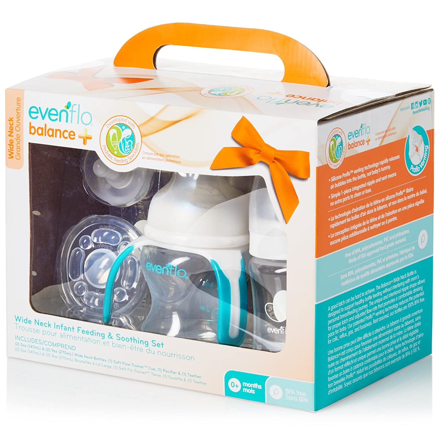 Evenflo Feeding Balance Plus Wide Neck Baby, Newborn and Infant Gift Set - with Bottles, Teether, Pa