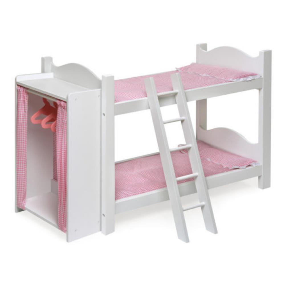 Badger Basket Doll Armoire Bunk Bed with Ladder – White/Pink